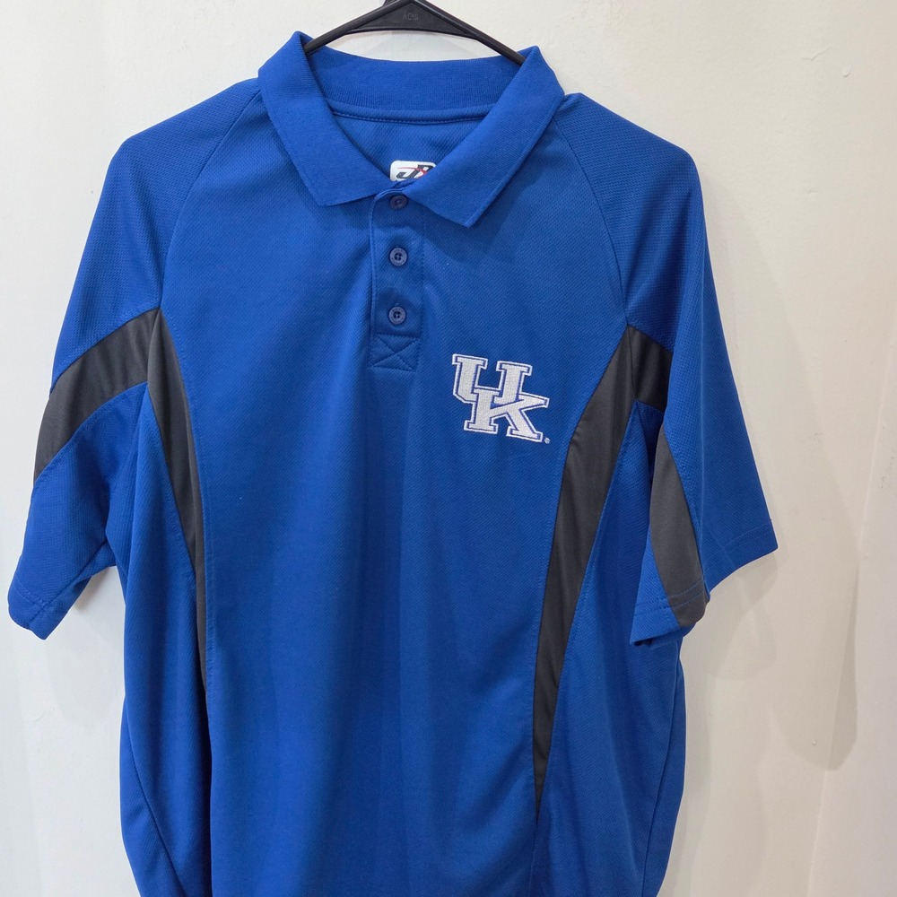 J. America Kentucky Wildcats Polo XL Blue Grey Mesh Embroidered Athletic Shirt
